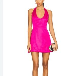 superdown nwt revolve Hot Pink satin Halter Mini Dress size xs